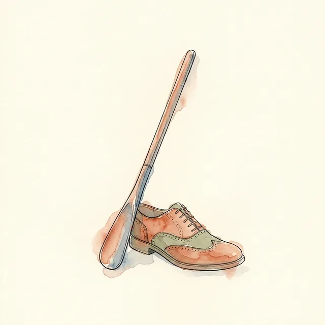 Long-handled shoe horn, watercolour illustration