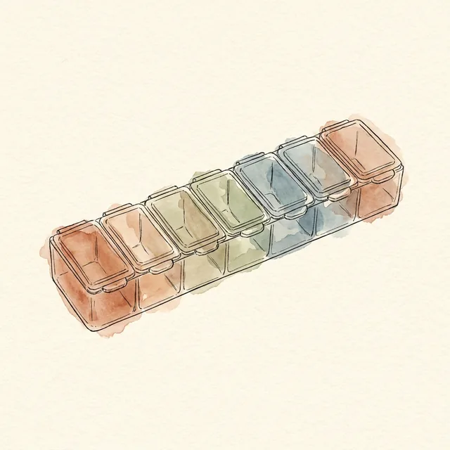 Weekly pill organiser, watercolour illustration